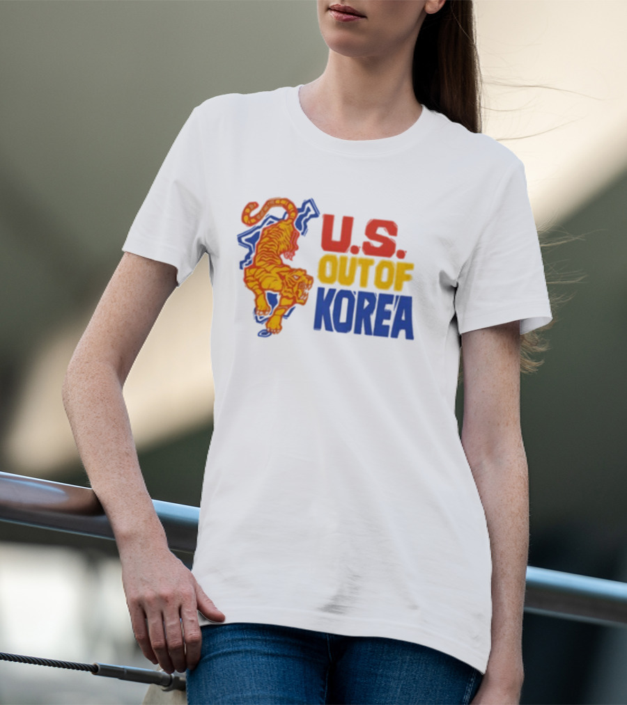 U.S. Out Of Korea Tiger Graphic Retro Style T-Shirt