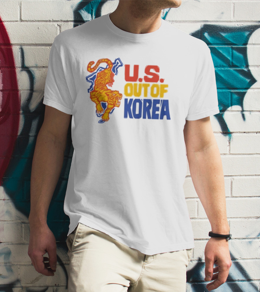 U.S. Out Of Korea Tiger Graphic Retro Style T-Shirt