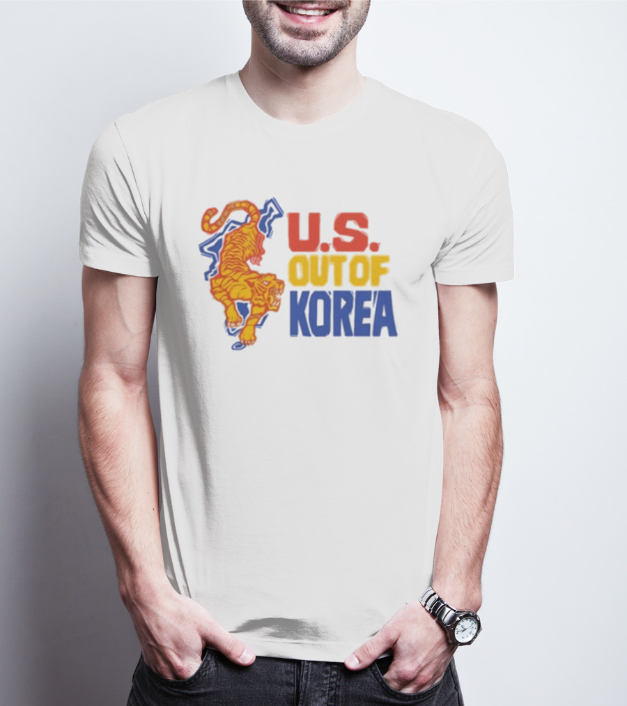 U.S. Out Of Korea Tiger Graphic Retro Style T-Shirt