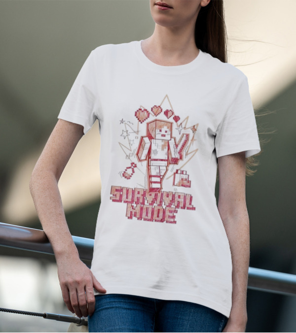 Survival Mode Game Pixel Art Character With Hearts And Tools T-Shirt