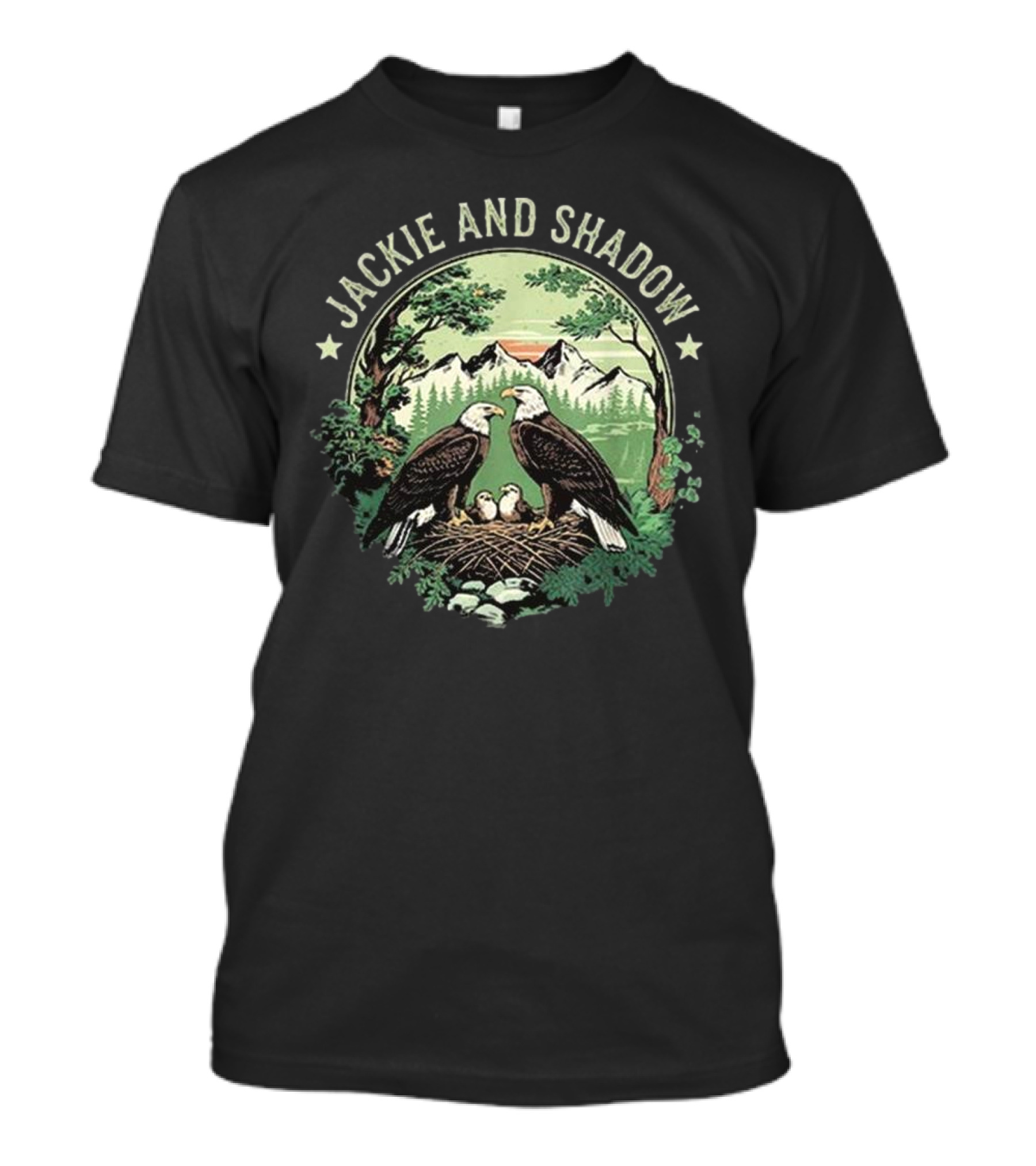 Jackie And Shadow Bald Eagle Family Nesting Scene With Mountain And Forest Background T-Shirt