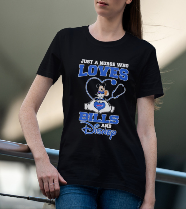 Just A Nurse Who Loves Buffalo Bills Mickey Mouse Disney Stethoscope T-Shirt