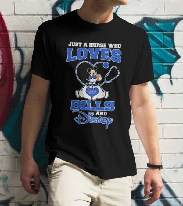 Just A Nurse Who Loves Buffalo Bills Mickey Mouse Disney Stethoscope T-Shirt