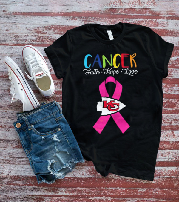 Kansas City Chiefs Pink Ribbon Cancer Faith Hope Love 2025 T-Shirt