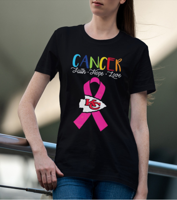 Kansas City Chiefs Pink Ribbon Cancer Faith Hope Love 2025 T-Shirt