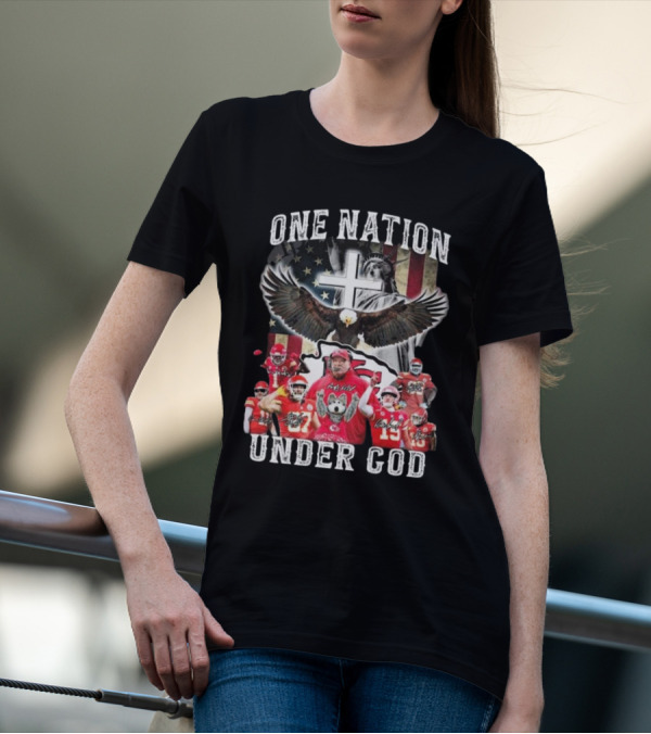 Kansas City Chiefs One Nation Under God 2025 Signatures Statue Of Liberty And Eagle T-Shirt