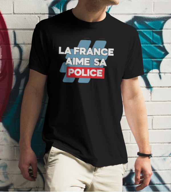 La France Aime Sa Police Hashtag Red Rectangle T-Shirt