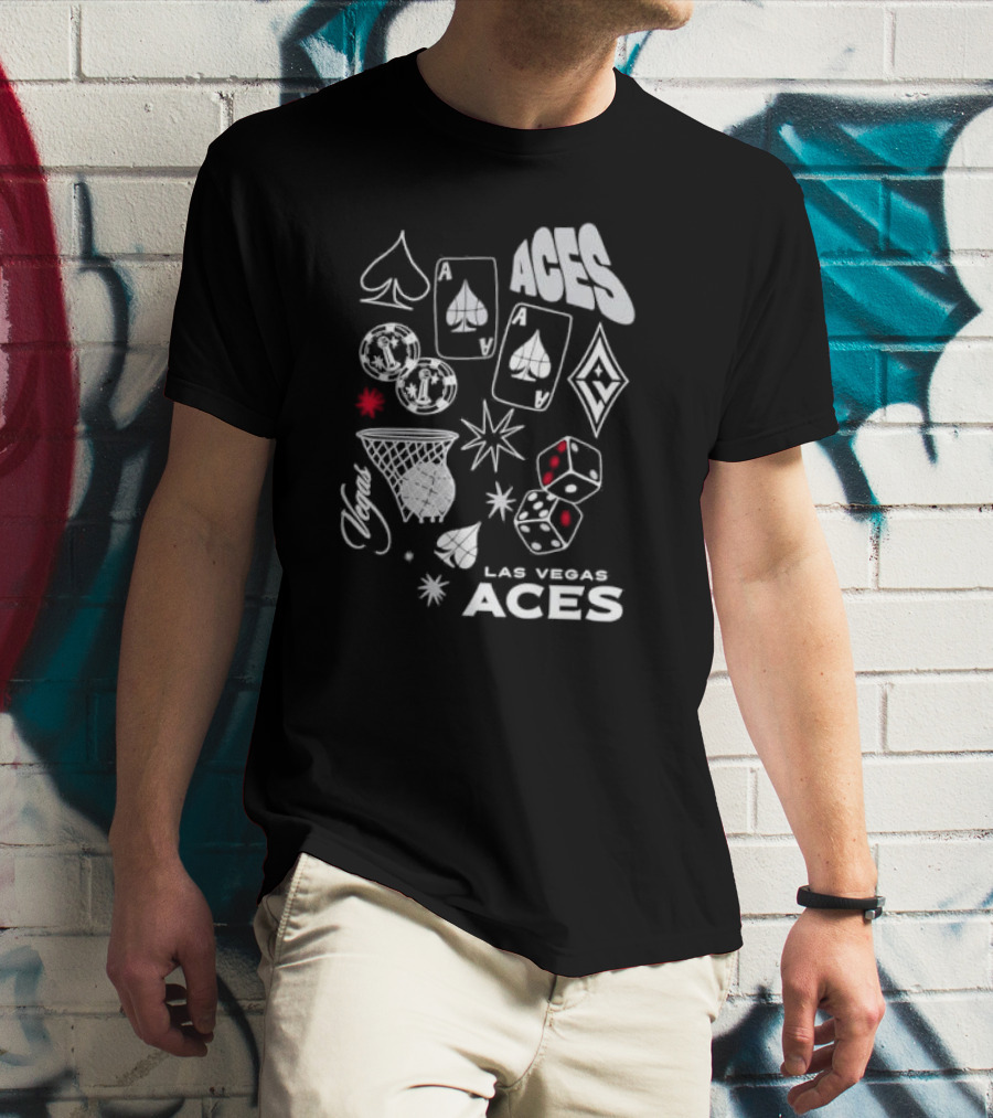 Las Vegas Aces Playing Cards Dice Basketball Hoop Casino Elements T-Shirt