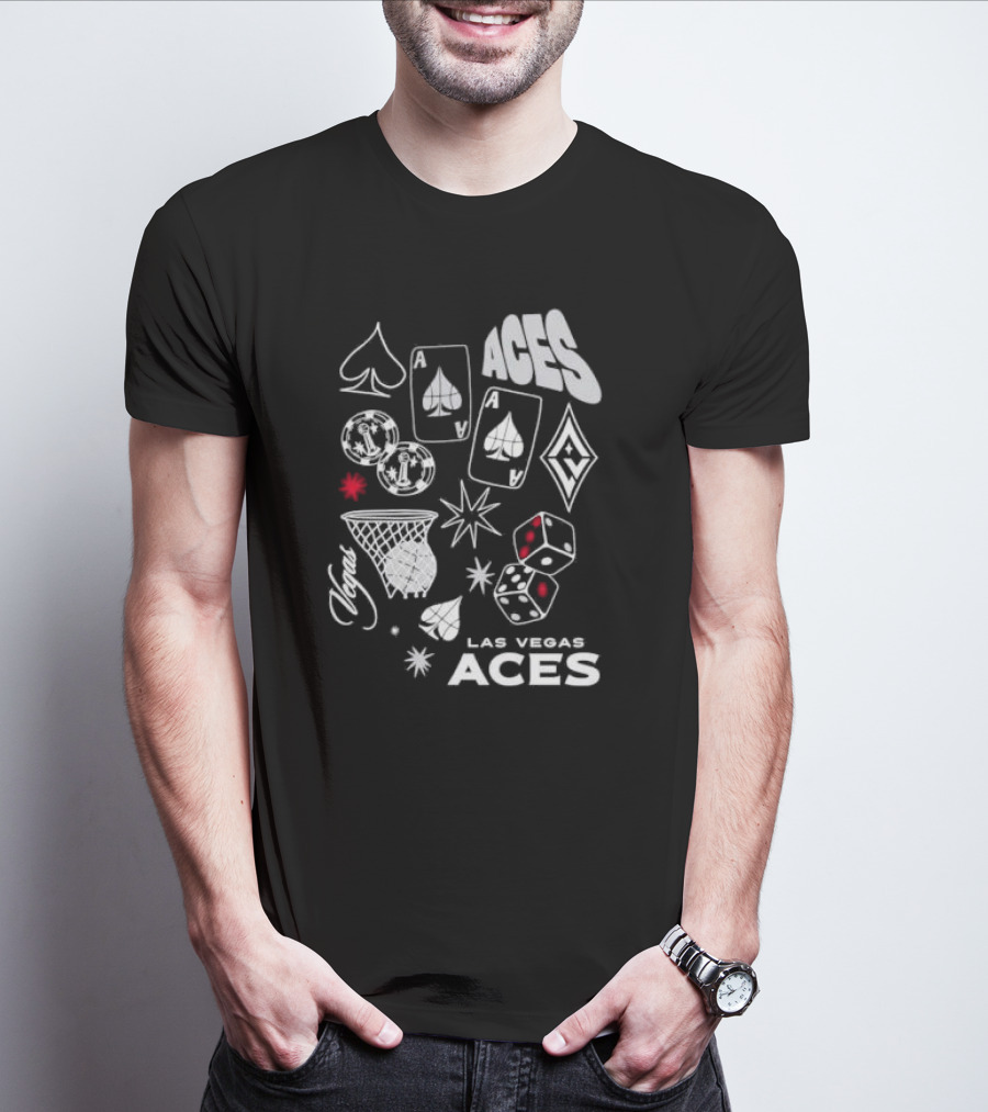 Las Vegas Aces Playing Cards Dice Basketball Hoop Casino Elements T-Shirt