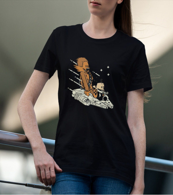 Less Than 12 Parsecs Chewbacca And Calvin Style Space Adventure T-Shirt