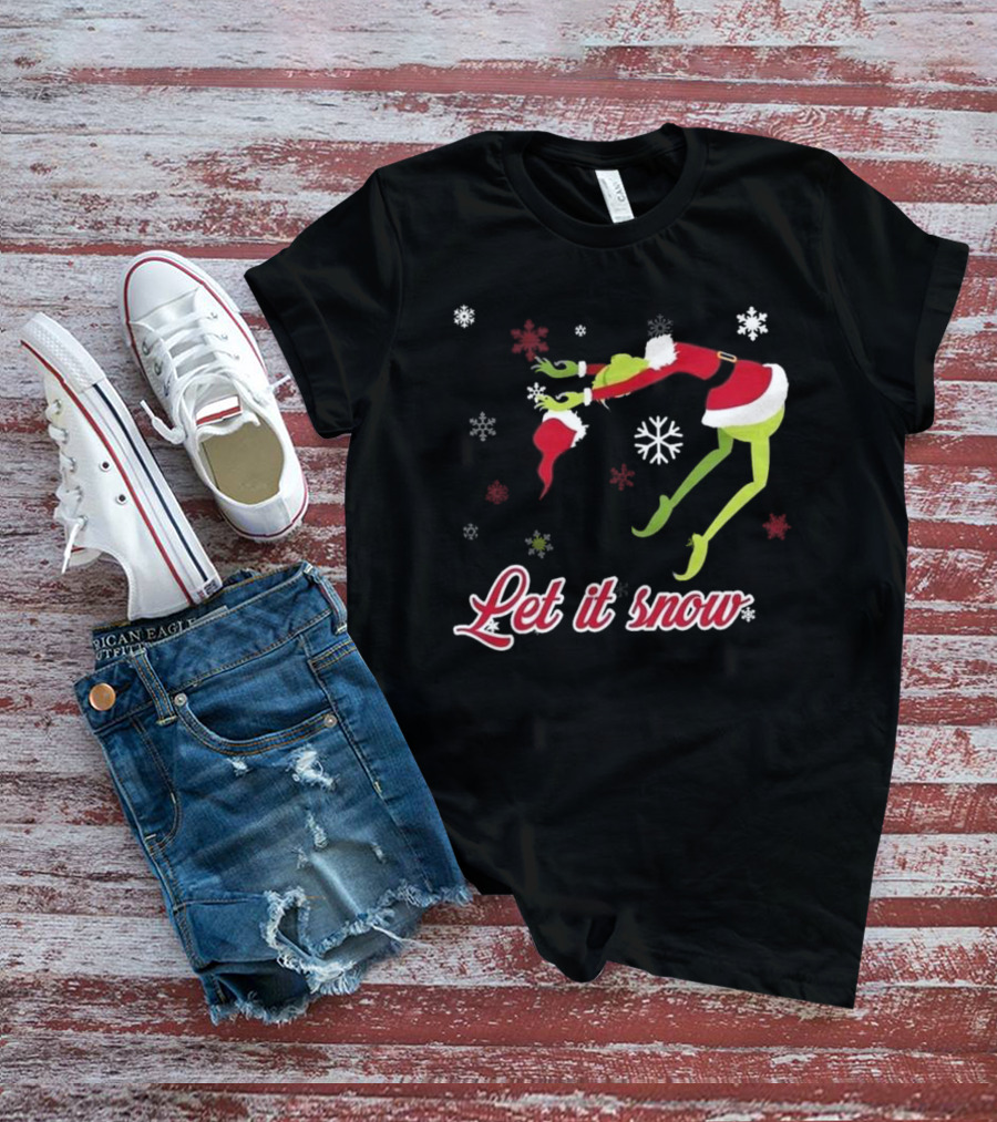 Let It Snow How The Grinch Stole Christmas Santa Hat Snowflakes T-Shirt