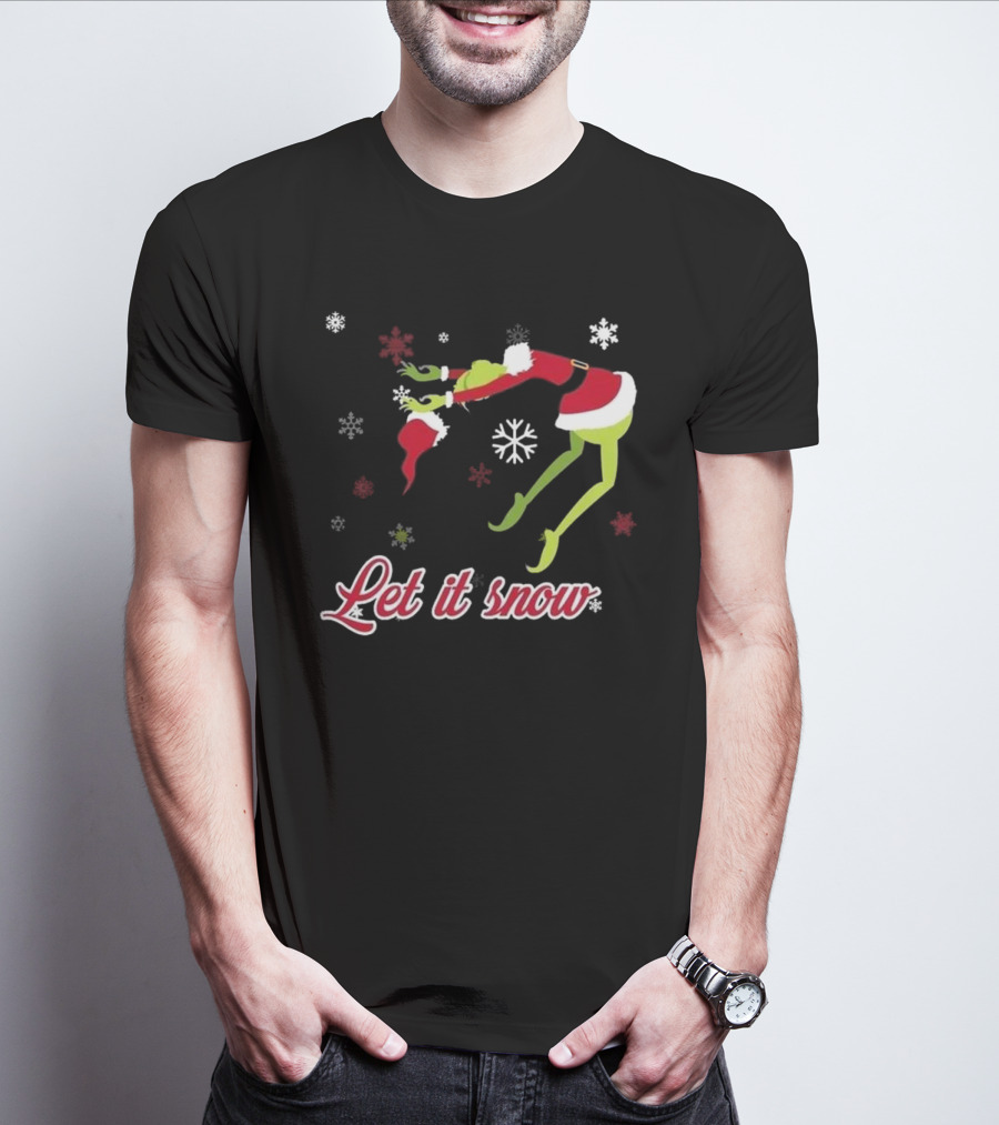 Let It Snow How The Grinch Stole Christmas Santa Hat Snowflakes T-Shirt