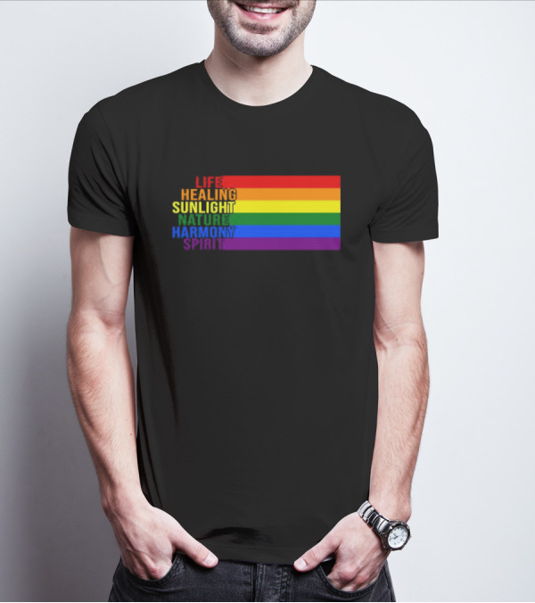 Rainbow Stripes LGBT Life Healing Sunlight Nature Harmony Spirit T-Shirt