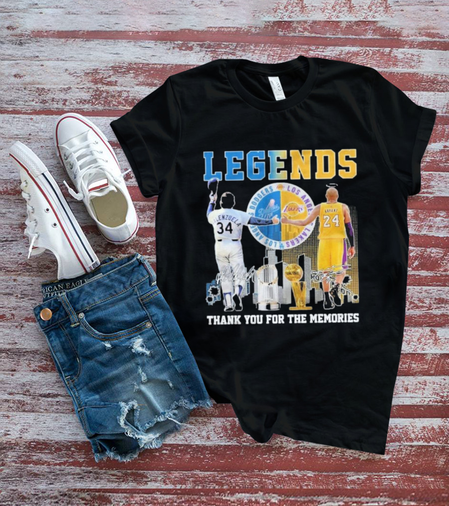 Los Angeles Legends Dodgers Valenzuela Lakers Bryant Thank You For The Memories T-Shirt