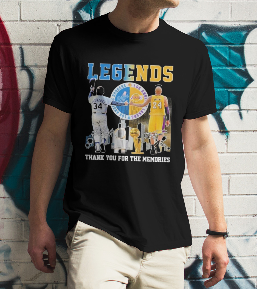 Los Angeles Legends Dodgers Valenzuela Lakers Bryant Thank You For The Memories T-Shirt
