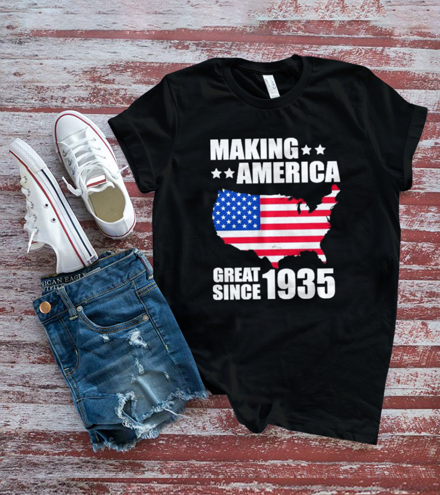 Making America Great Since 1935 USA Flag Map Stars T-Shirt