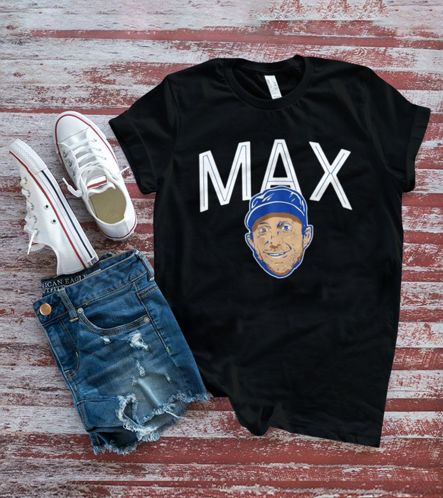 MAX Scherzer Blue Cap Smiling Face Illustration T-Shirt