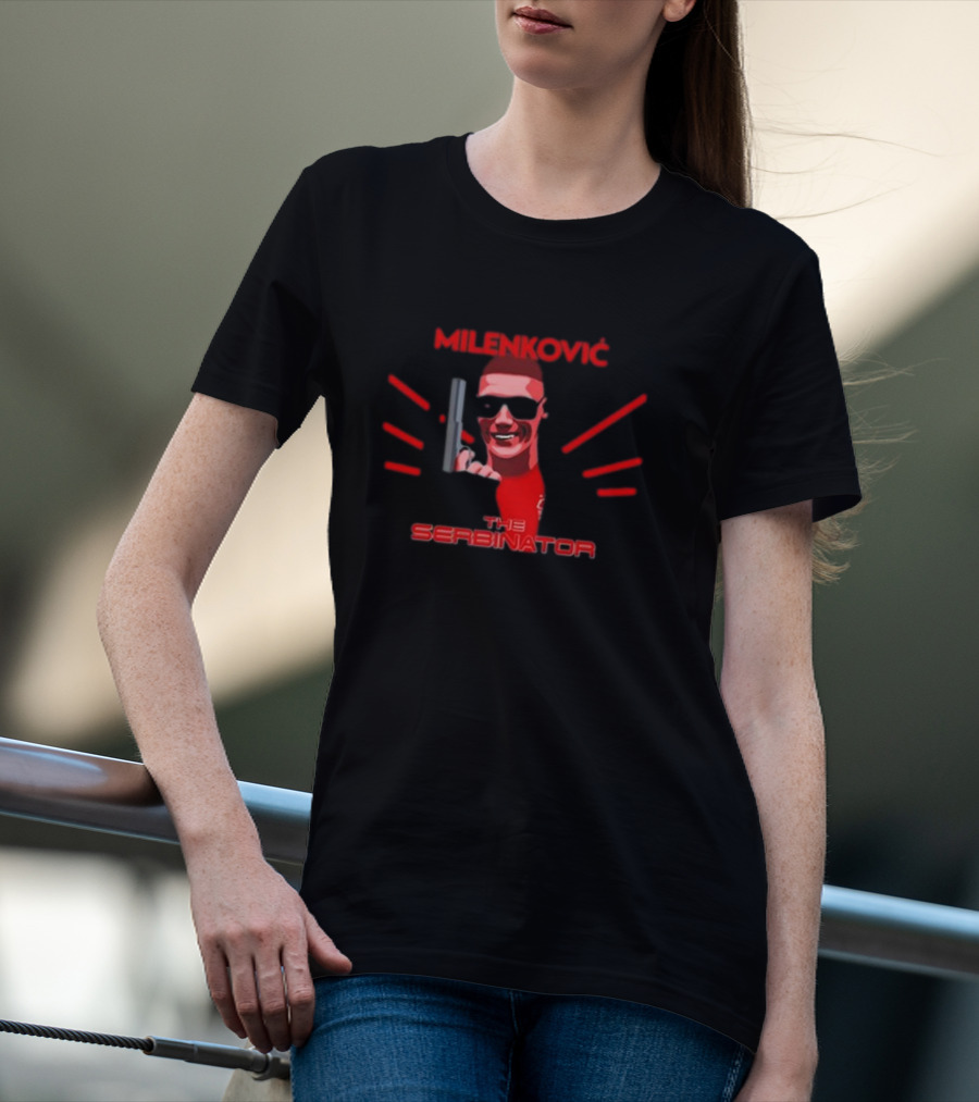 Milenkovic The Serbinator Sunglasses Gun Pose T-Shirt