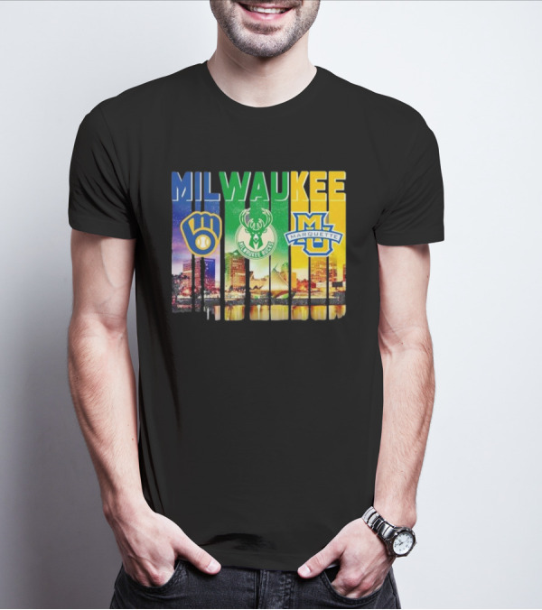 Milwaukee Brewers Bucks Marquette City Skyline Theme T-Shirt