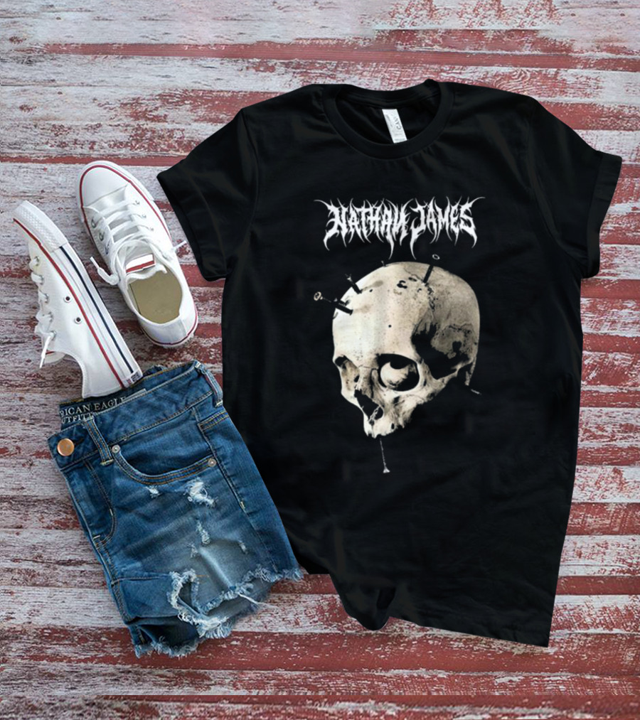 Nathan James Skull With Nails And Textured Background T-Shirt