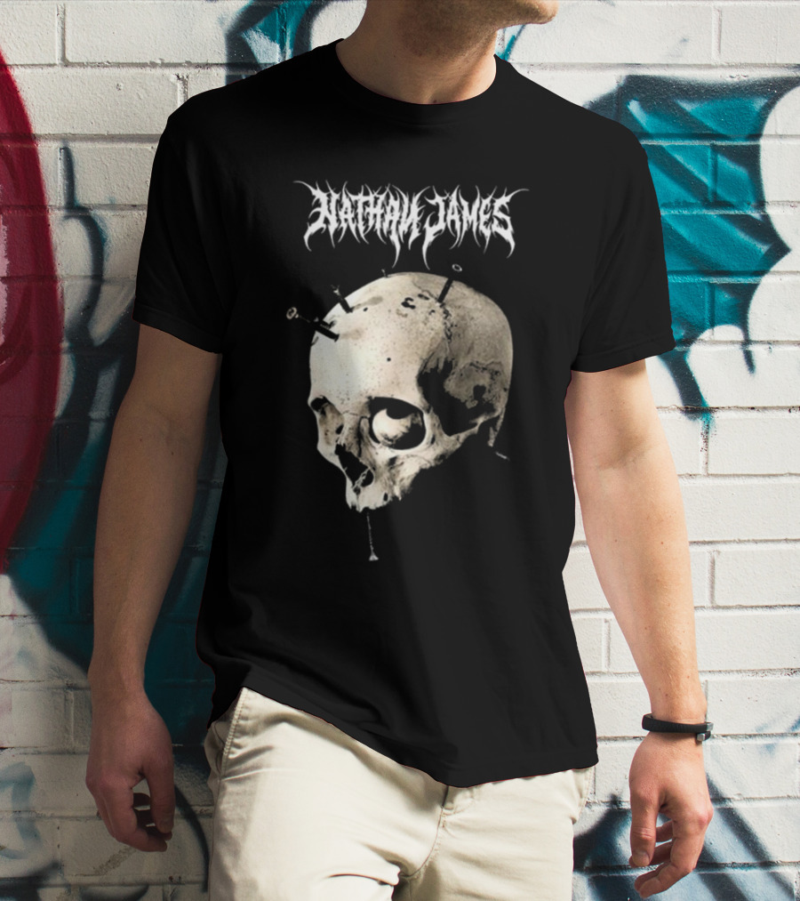Nathan James Skull With Nails And Textured Background T-Shirt