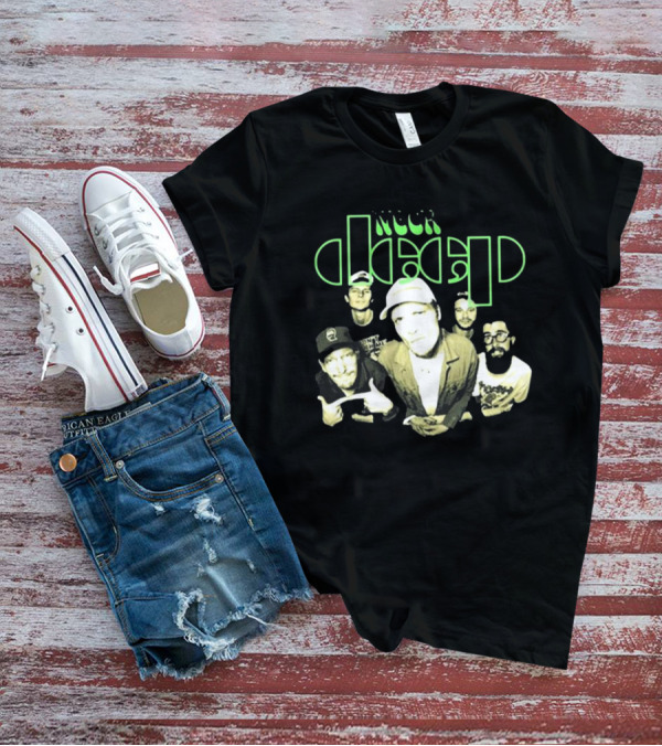 Neckdeep Doors Of Perception Band Photo Neon Green Text T-Shirt