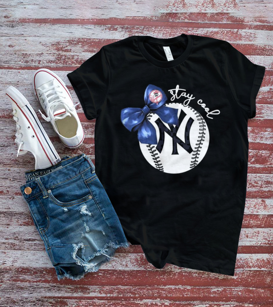 New York Yankees Stay Cool Bow Baseball Girls Fashion T-Shirt