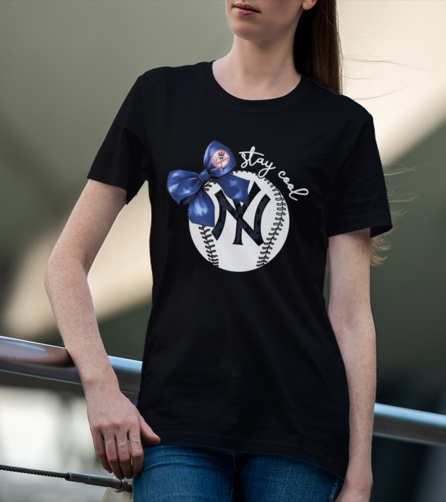 New York Yankees Stay Cool Bow Baseball Girls Fashion T-Shirt