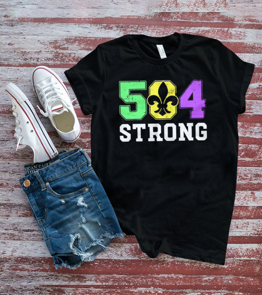 New Orleans 504 Strong Fleur-de-Lis Green Yellow Purple T-Shirt