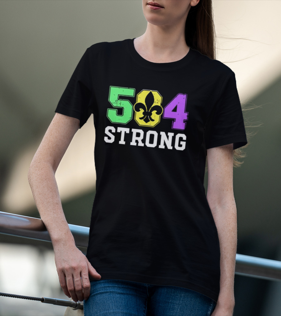 New Orleans 504 Strong Fleur-de-Lis Green Yellow Purple T-Shirt