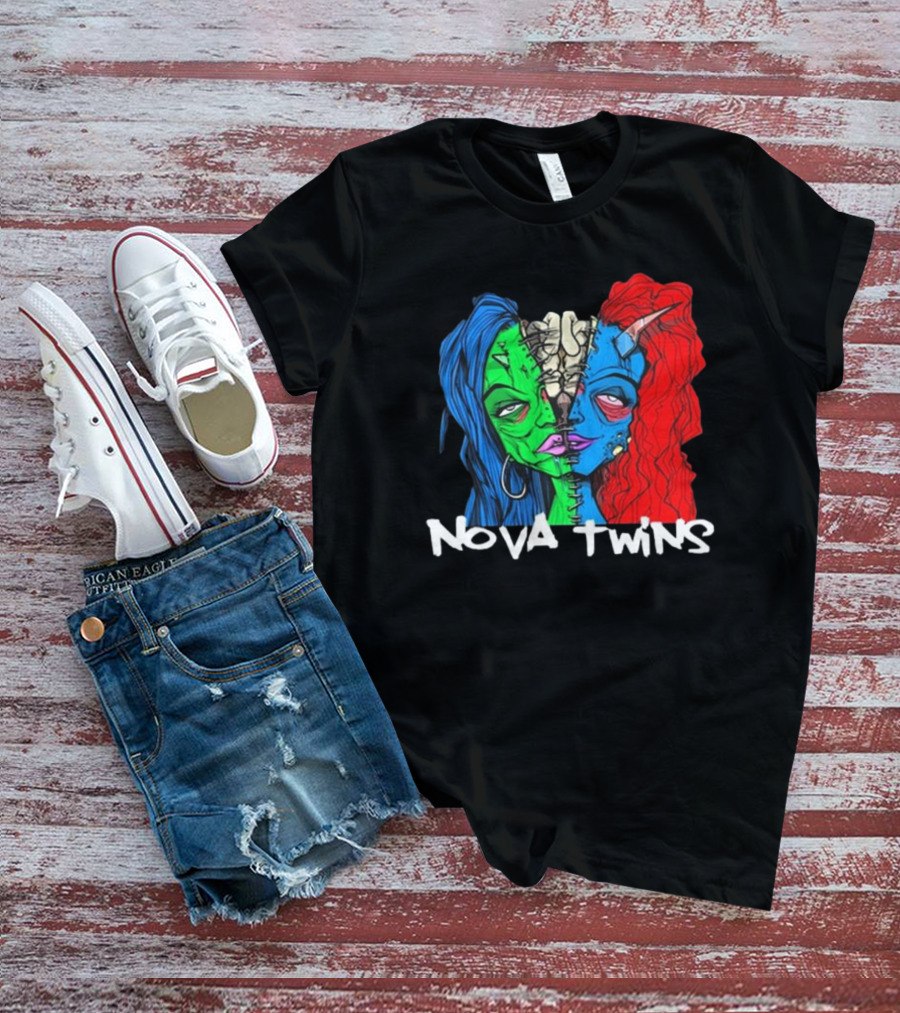 Nova Twins Monster Head Blue Green Red Hair Two-Faced Artwork T-Shirt