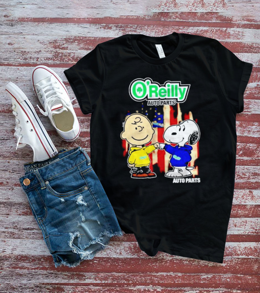 O’Reilly Auto Parts Charlie Brown Snoopy American Flag T-Shirt
