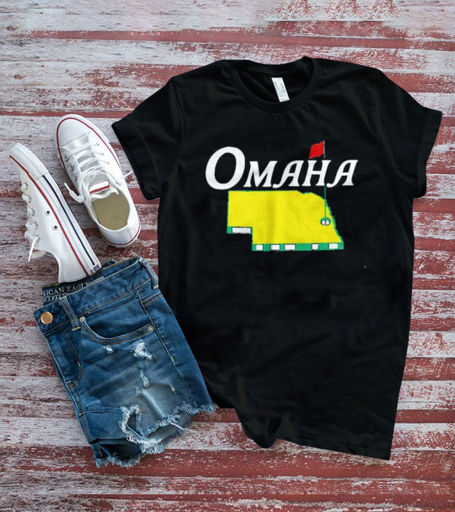 Omaha Nebraska Masters Golf State Map With Pin Flag T-Shirt