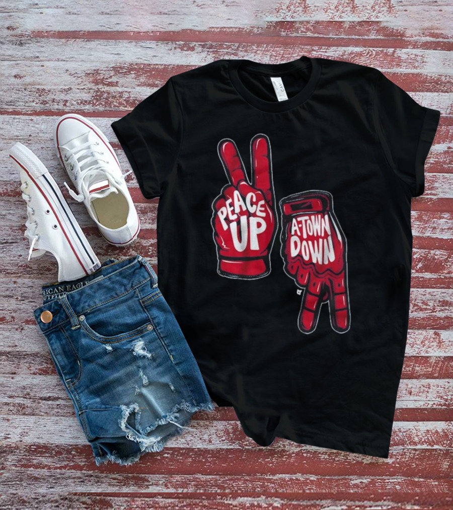 Peace Up A-Town Down Red Gloves Graphic T-Shirt