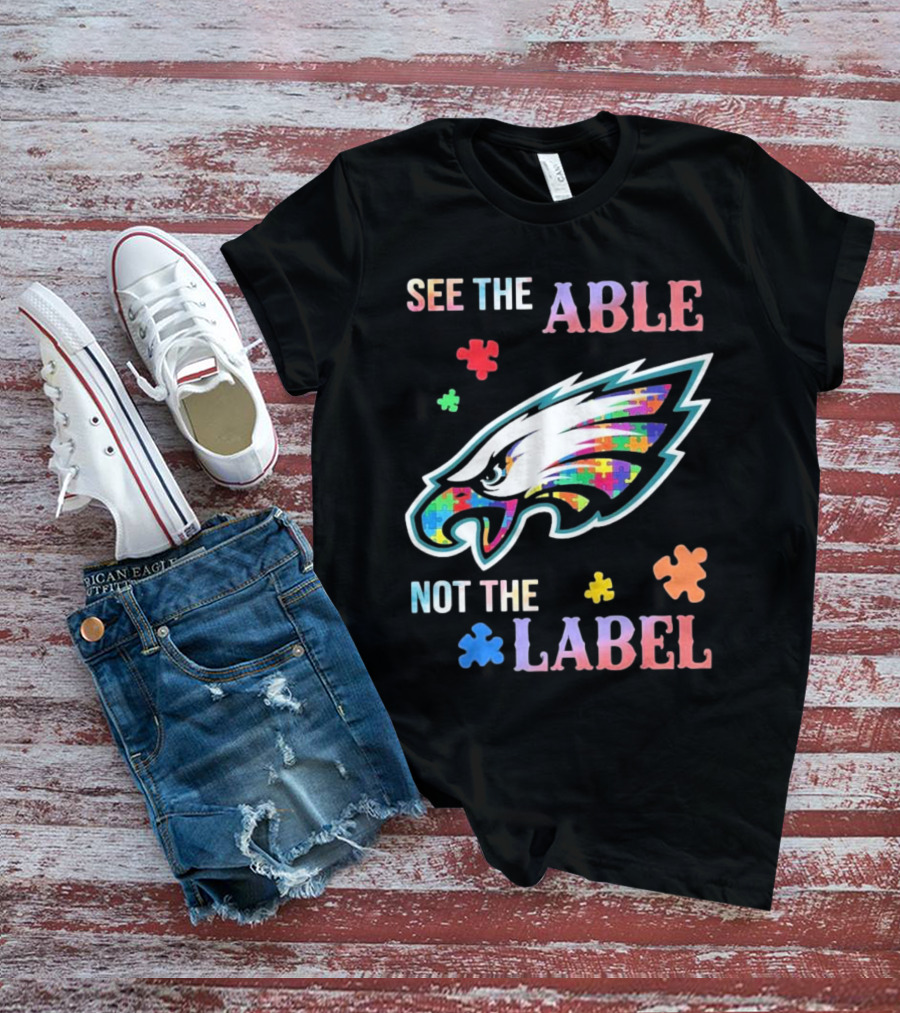 Philadelphia Eagles Autism See The Able Not The Label Puzzle Logo T-Shirt