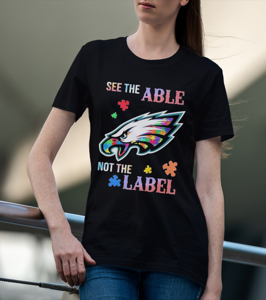 Philadelphia Eagles Autism See The Able Not The Label Puzzle Logo T-Shirt