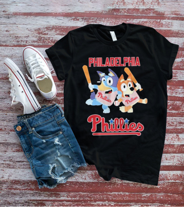 Philadelphia Phillies Bluey Cartoon Characters Baseball Theme T-Shirt