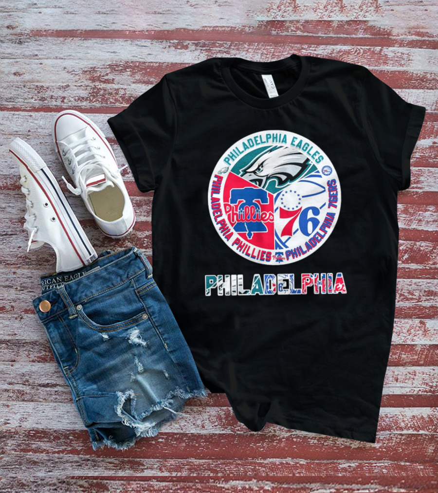 Philadelphia Eagles Phillies 76ers Circular Emblem T-Shirt