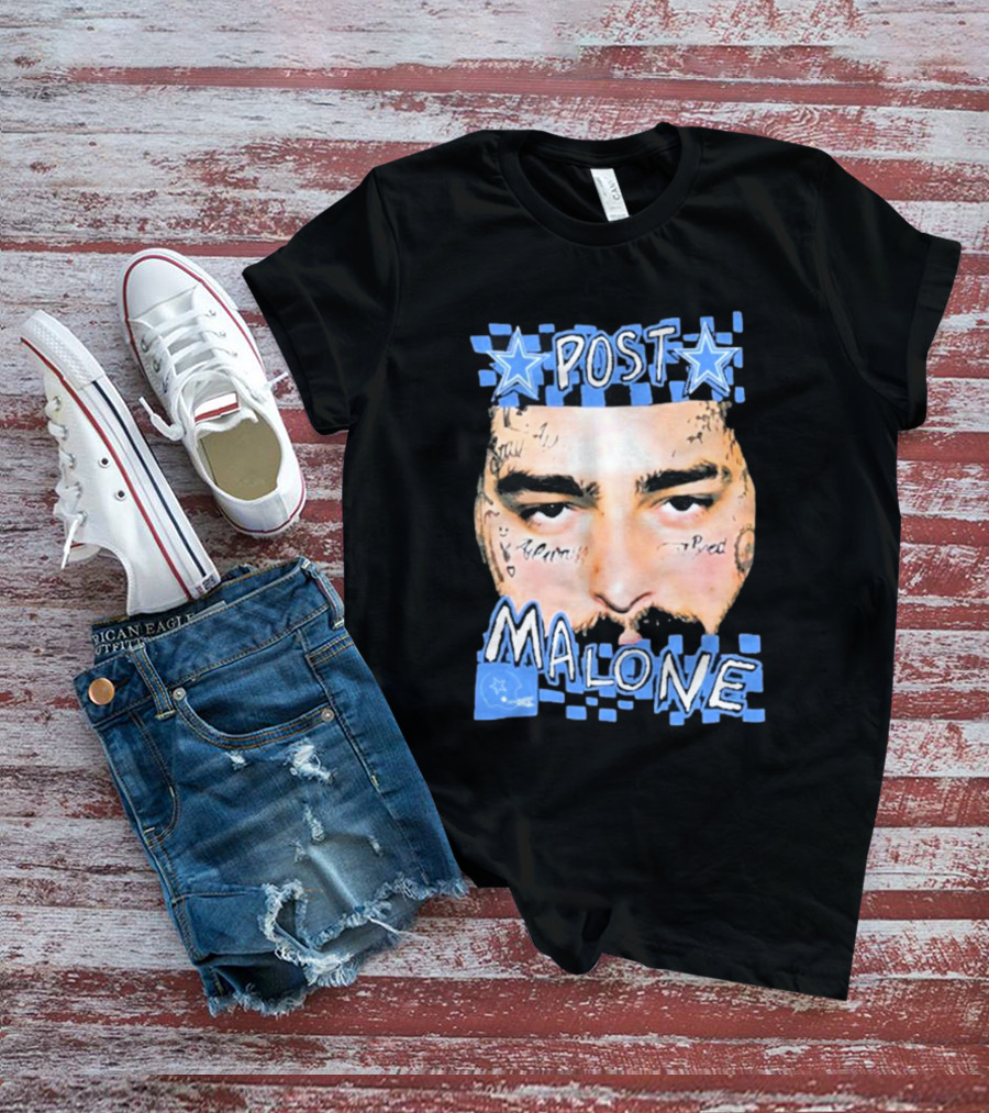 Post Malone Cowboys Star Tattoo Checkered Face T-Shirt