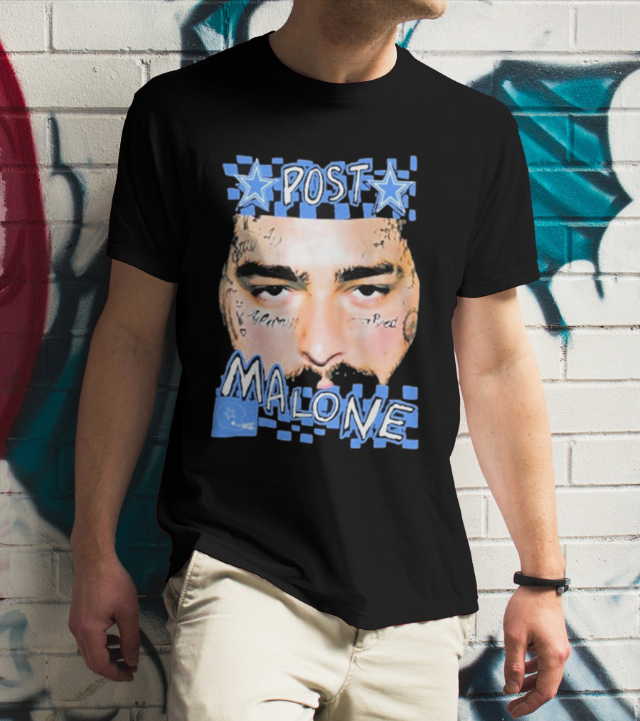Post Malone Cowboys Star Tattoo Checkered Face T-Shirt