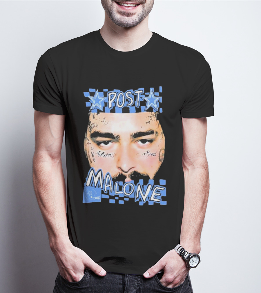 Post Malone Cowboys Star Tattoo Checkered Face T-Shirt