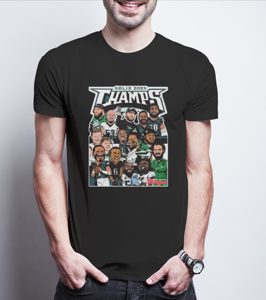 SBLIX 2025 Champs Phillygoat Philadelphia Eagles Caricatures Dream Team T-Shirt