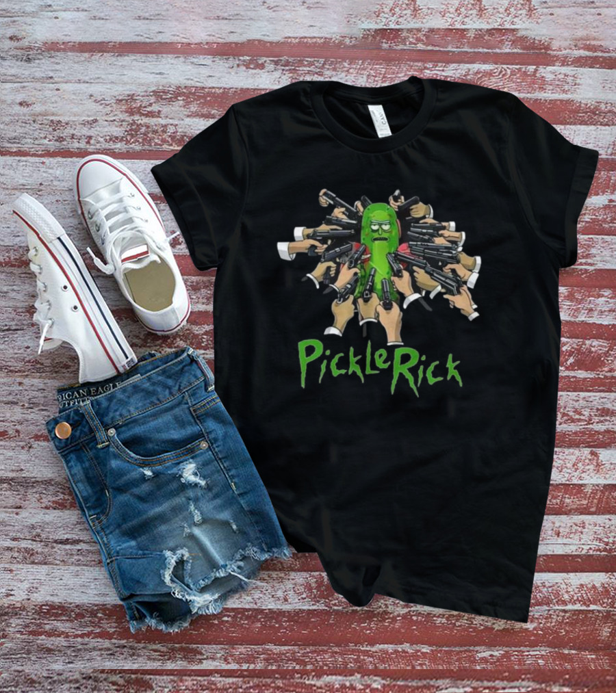 Pickle Rick Surrounded By Guns John Wick Baba Yaga Style T-Shirt