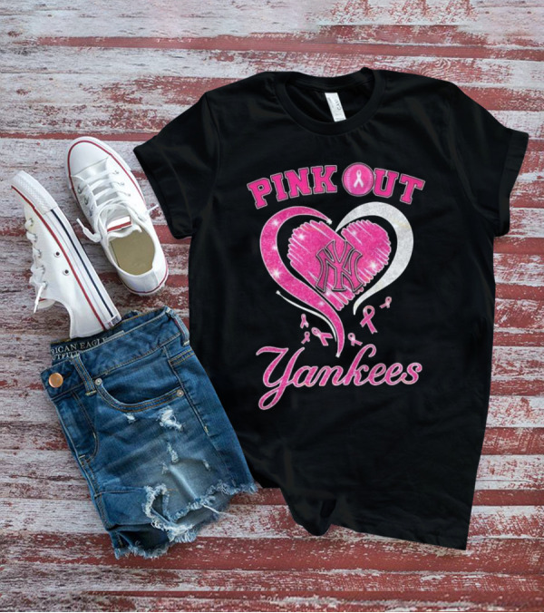 Pink Out Yankees Heart Ribbon 2025 T-Shirt