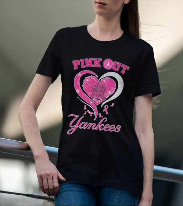 Pink Out Yankees Heart Ribbon 2025 T-Shirt