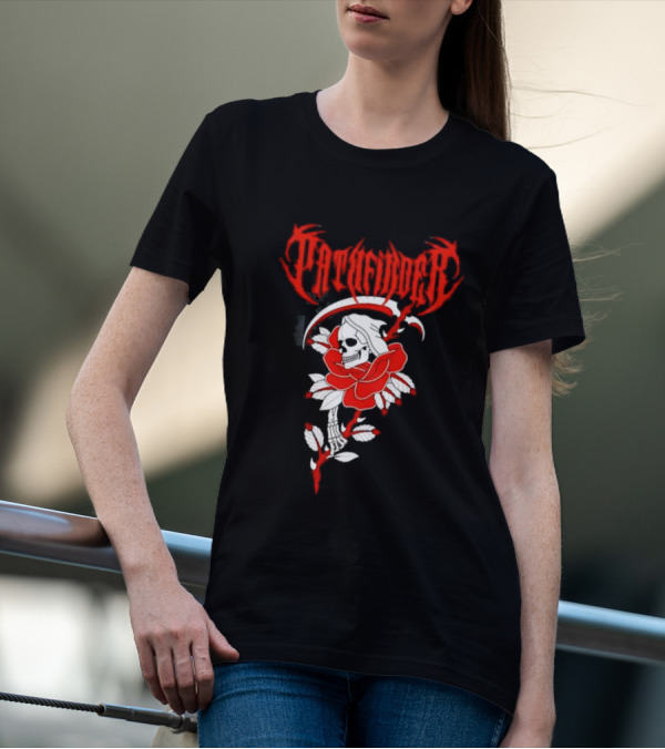 Reaper Skull With Scythe And Red Rose Gothic Aesthetic T-Shirt