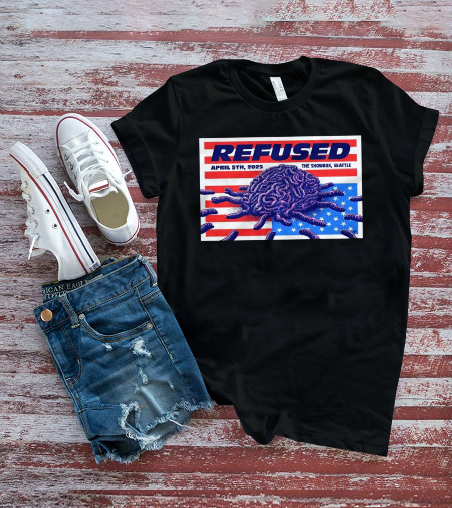 Refused April 5th 2025 The Showbox Seattle Flag And Worms Artwork T-Shirt