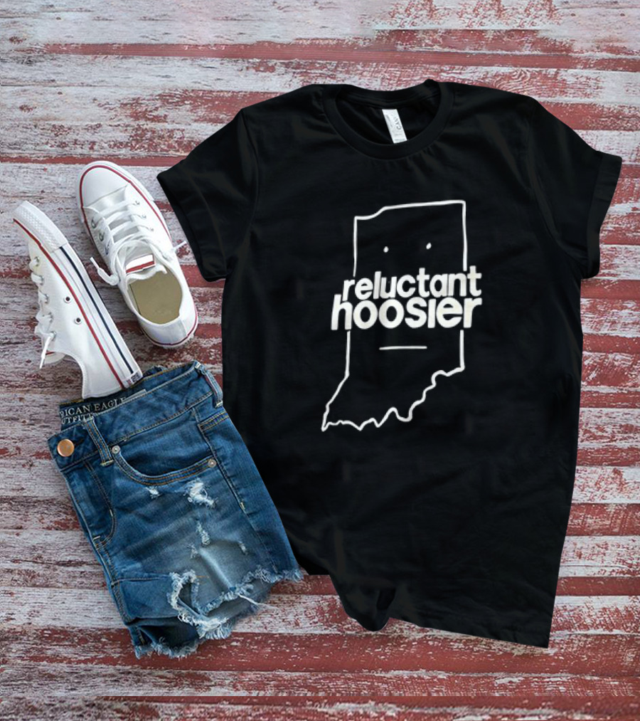 Reluctant Hoosier Indiana State Outline Face T-Shirt