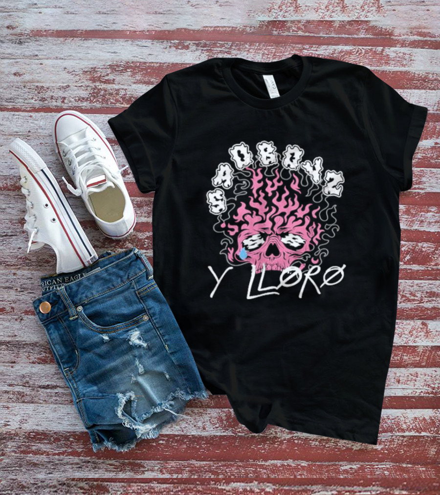 Sad Boyz Y Lloro Skull Flames Pink Blue Tear T-Shirt