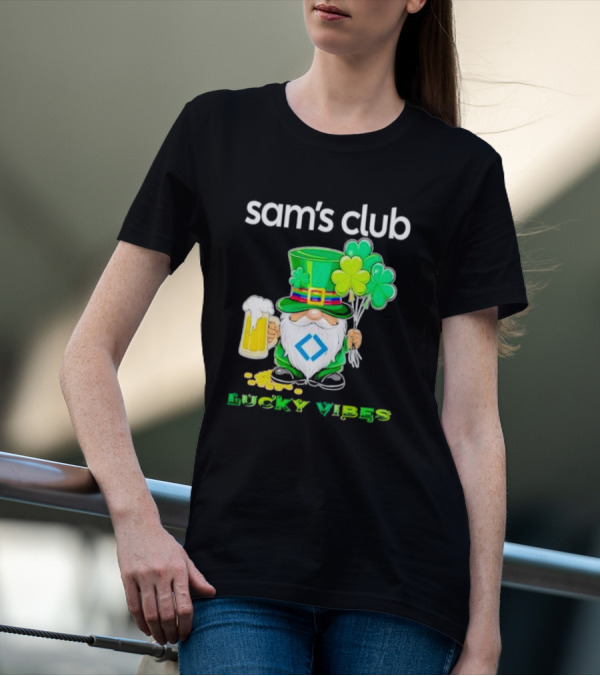 Sam’s Club Lucky Vibes St Patrick’s Day Gnomes Beer Shamrock T-Shirt